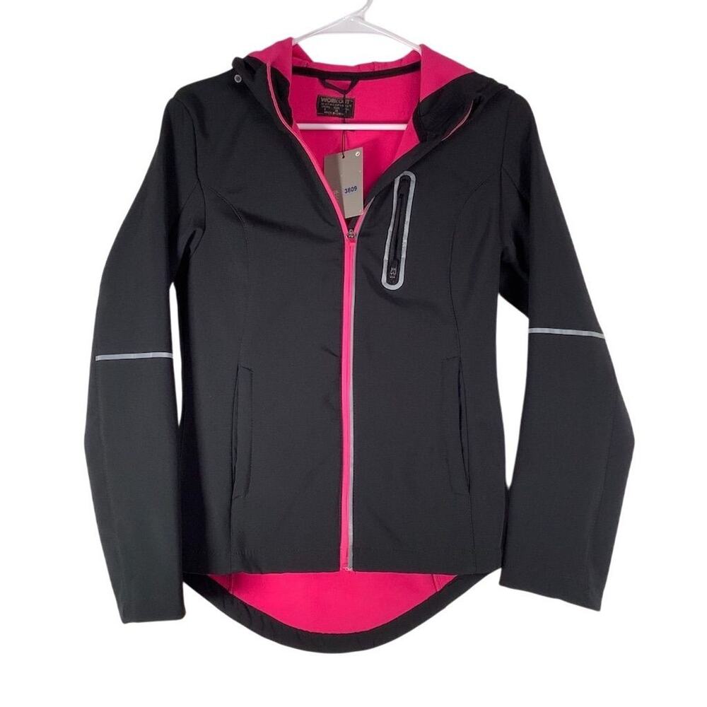 New Workout by Atmosphere Women's Black Pink Fleece Zip Hoodie Size 4 Reflective